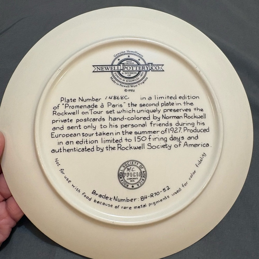 Vintage Norman Rockwell Plate "Promenade A Paris" by Newell Pottery Co. - Picture 5 of 6